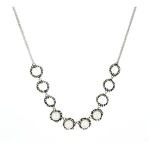Collana Donna Urania Preziosi Theodora in Ottone con Perle Bianche e Cerchi Decorati 45+5 cm